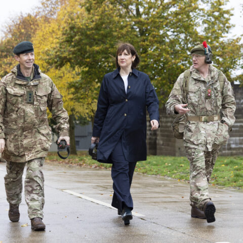 Chancellor Rachel Reeves with MoD personnel during visit to Stanford Training Area