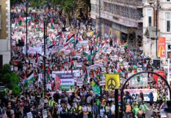 CND banner among crowd at Gaza demonstration, 5 October 2024