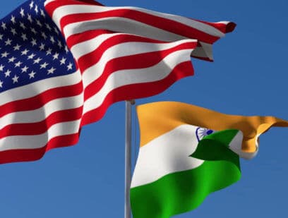 Digital image of US and India flags fluttering