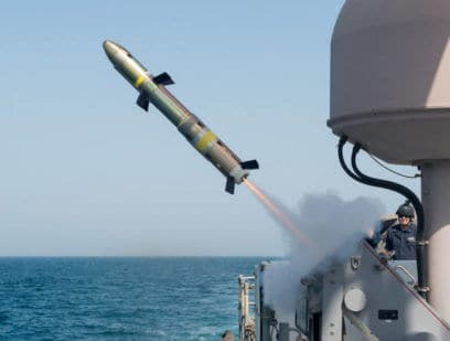 Test fire of a MK-60 Griffin surface-to-surface missile from a US Navy ship