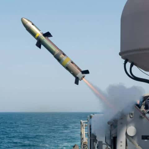 Test fire of a MK-60 Griffin surface-to-surface missile from a US Navy ship