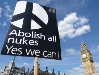 Abolish all nukes placard