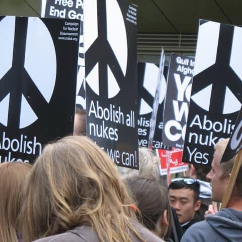 Placards at protest